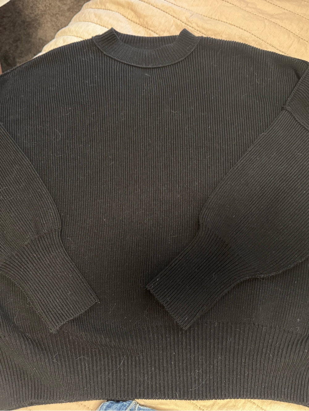 Free People Black Ribbed Crewneck Sweater